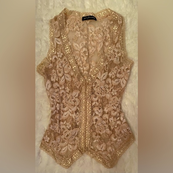 Ann Ferriday Tops - Ann Ferriday Y2K gold lace top. Semi-sheer, feminine, delicate…beautiful!
